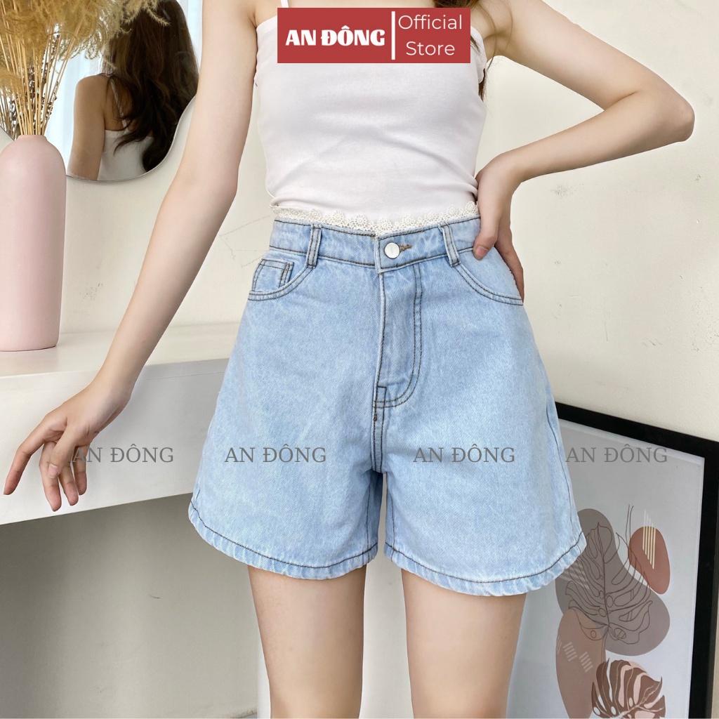 Quần short Jean nữ ống rộng, lưng cao phối ren - Quần Sooc Đùi Nữ Cạp Cao Ulzzang Thời Trang Hàn Quốc