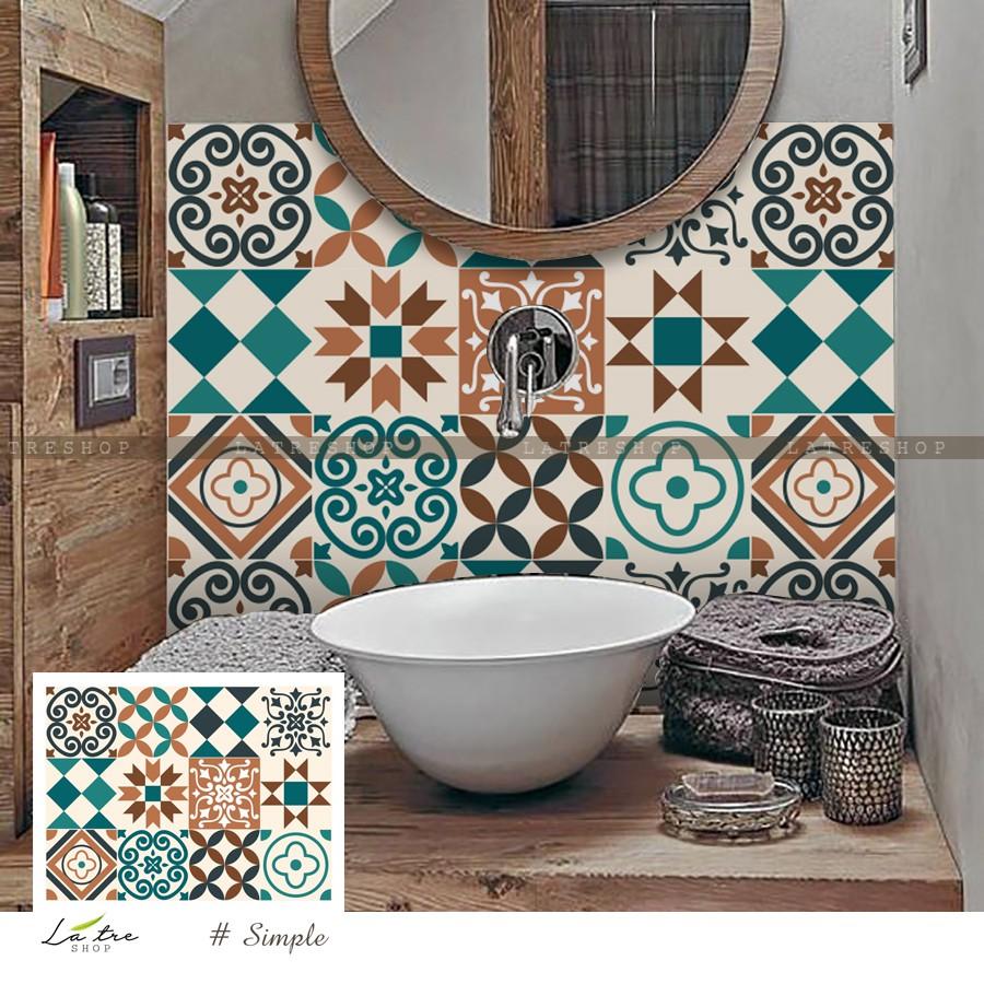 Decal gạch bông chịu nhiệt dán bếp tường nhà tắm dễ lau chùi đề can loại 1 - Simple khổ 40x60cm 0012