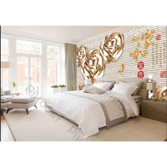Tranh dán tường Hoa hồng vàng thời trang hiện đại, tranh dán tường 3d hiện đại MS1138018