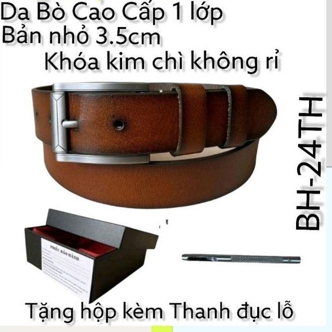 Thắt Lưng,Dây nịt Nam Khóa Kim không rĩ da Bò Cao Cấp nguyên Tấm Thời Trang Hàn Quốc bản nhỏ 3.4cm-CA SAU TUAN MINH