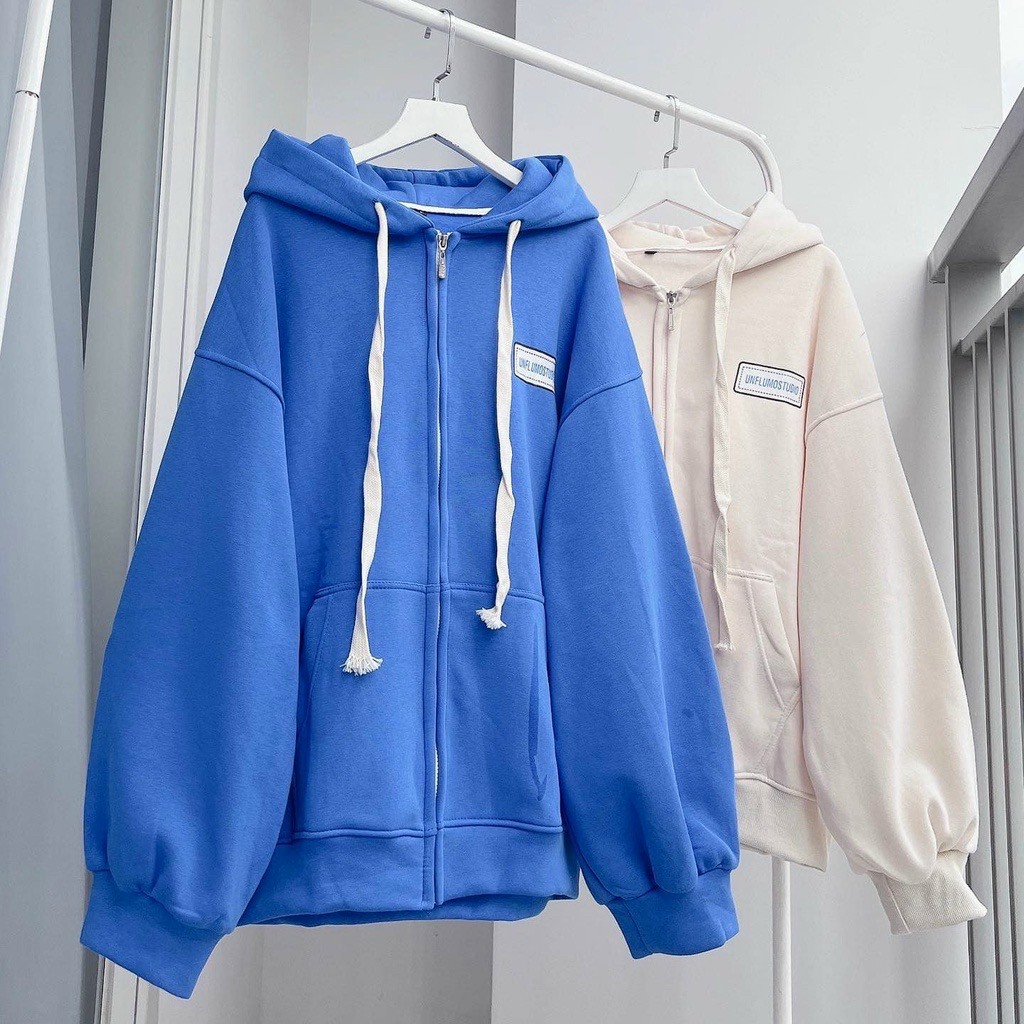 Áo Khoác Hoodie Thun Nỉ UNFLUMOSTUDIO Có Nón Mũ 2 Lớp , Khóa Kéo Zip Form Rộng Unisex hàn Quốc - Nam Nữ Cặp Đôi Thu Đông