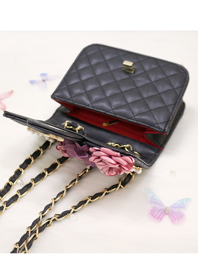 Túi da đính hoa vải BERI