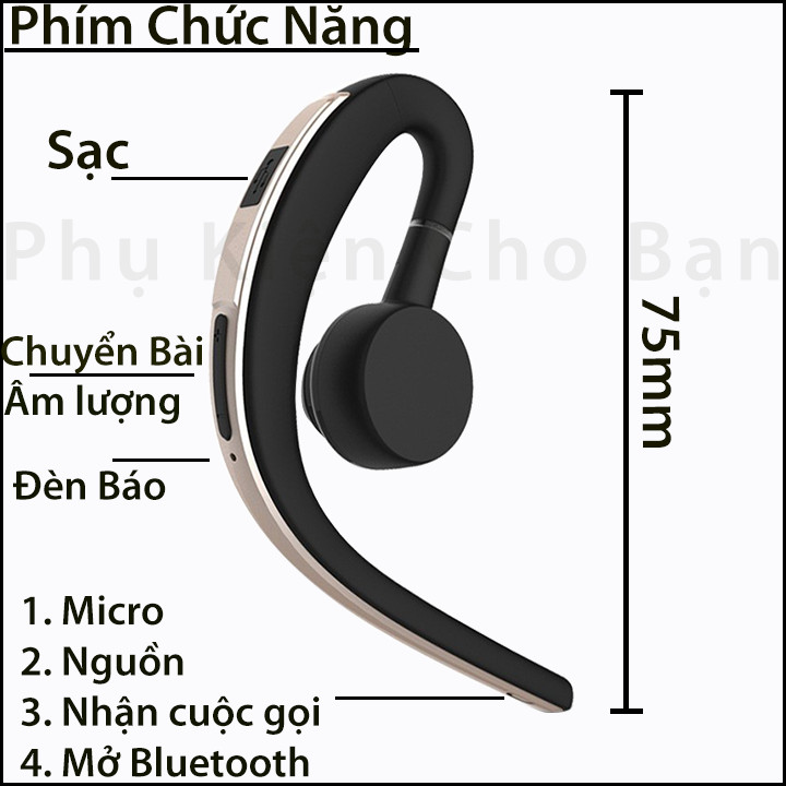 Tai Nghe Bluetooth có mic đàm thoại PKCB133 Xoay 360 độ - Hàng Chính Hãng