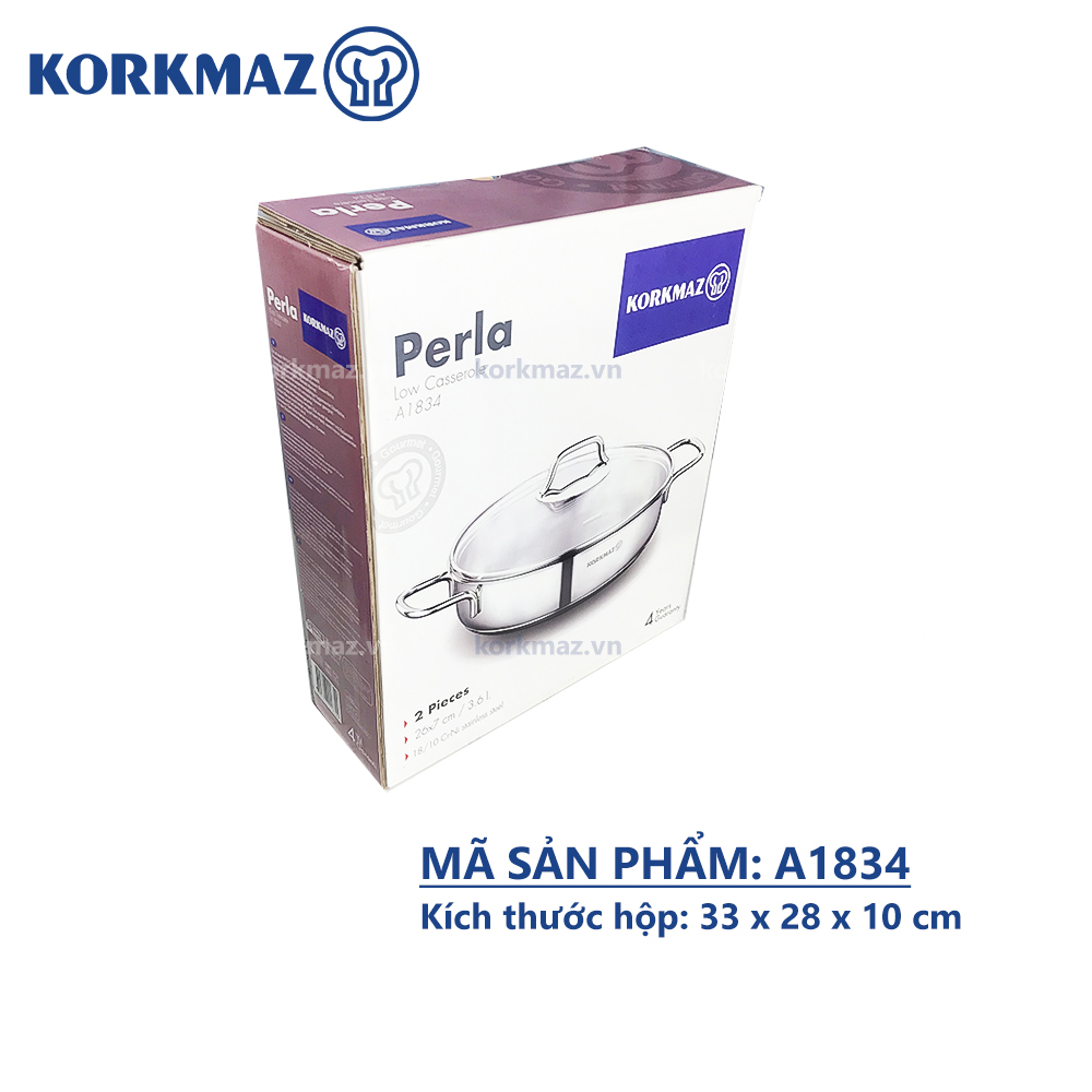 Nồi inox 18/10 thân thấp Korkmaz Perla 3.6 lít - 26x7 cm