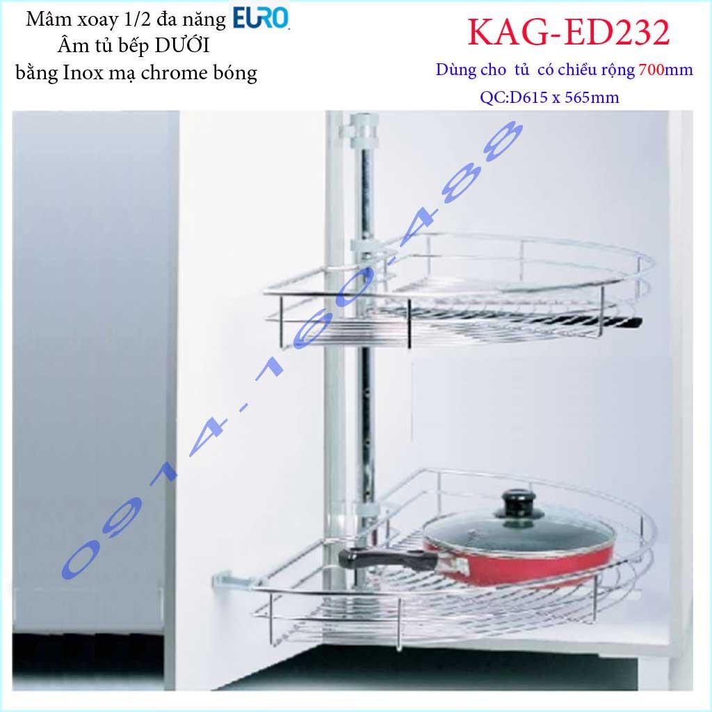 Kệ xoay bán nguyệt Euro KAG-ED232, mâm xoay inox, kệ góc xoay inox tủ bếp dưới