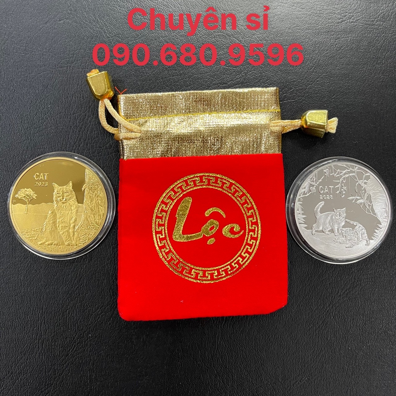 Cặp Đồng Xu Mèo Úc Mạ Vàng Bạc Kèm Túi CHỮ LỘC, Tiền Lì Xì Tết 2023 Độc Đáo, Sang Trọng