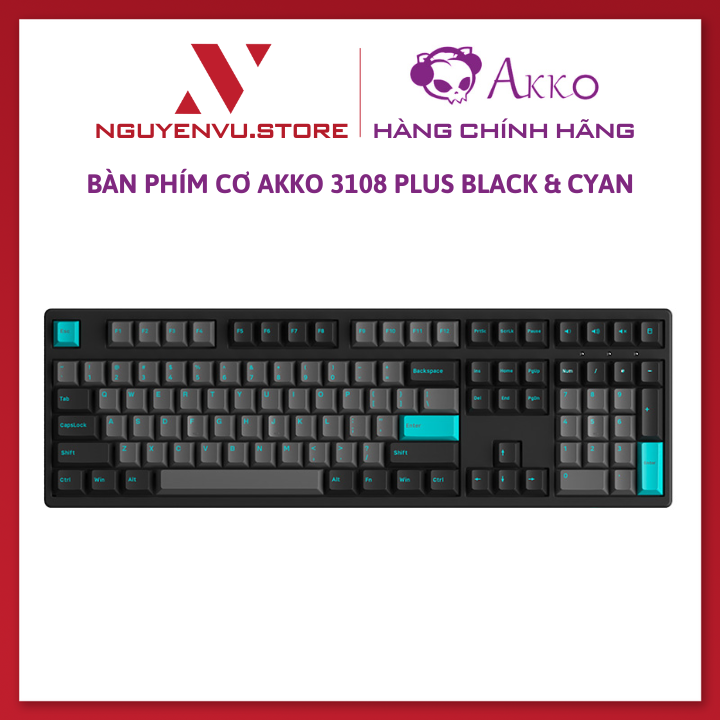 Bàn Phím Cơ Máy Tính Có Dây - AKKO 3108 Plus Black &amp; Cyan| Foam Tiêu Âm| AKKO CS Switch| Chuyên Game| Hàng Chính Hãng