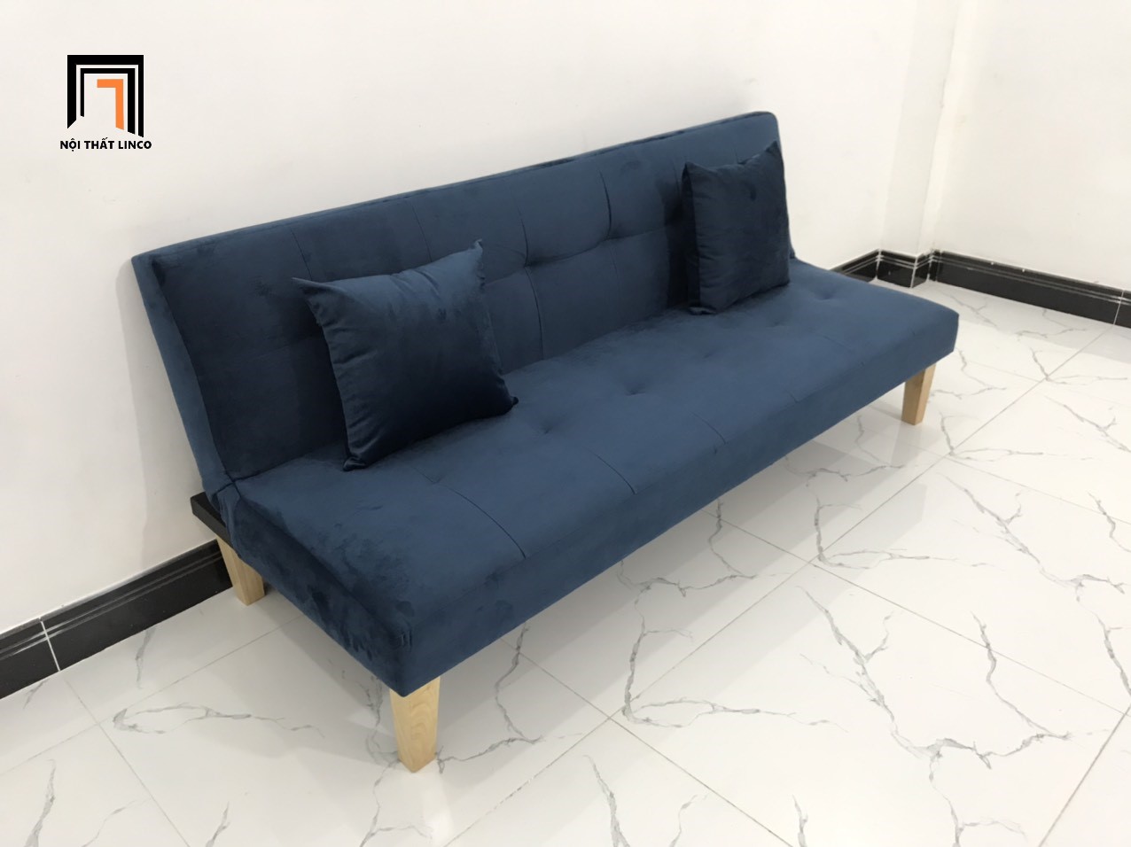 Ghế sofa bed đa năng xanh dương đậm vải nhung nhiều kích cỡ