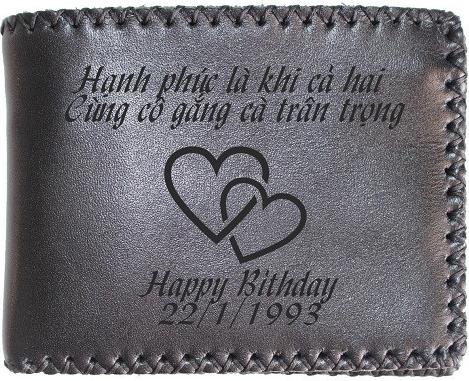 Ví Da Bò Nam Nữ Khâu Viền Khắc Hình