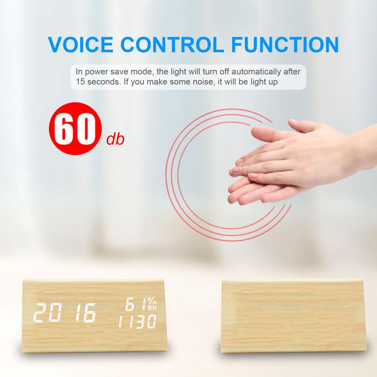 Đòng hồ LED báo thức bằng gỗ dể bàn với điều khiển bằng giọng nói