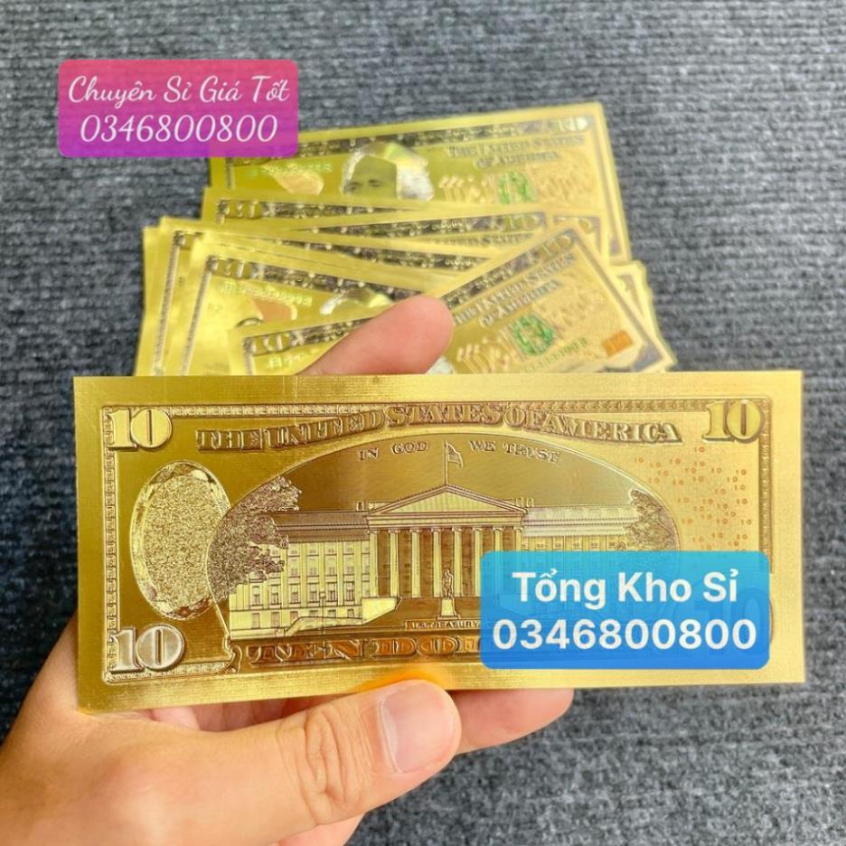 Tờ Tiền Kỉ Niệm 10 Đô Plastic (10 USD) Mạ Vàng Lì Xì Tết May Mắn