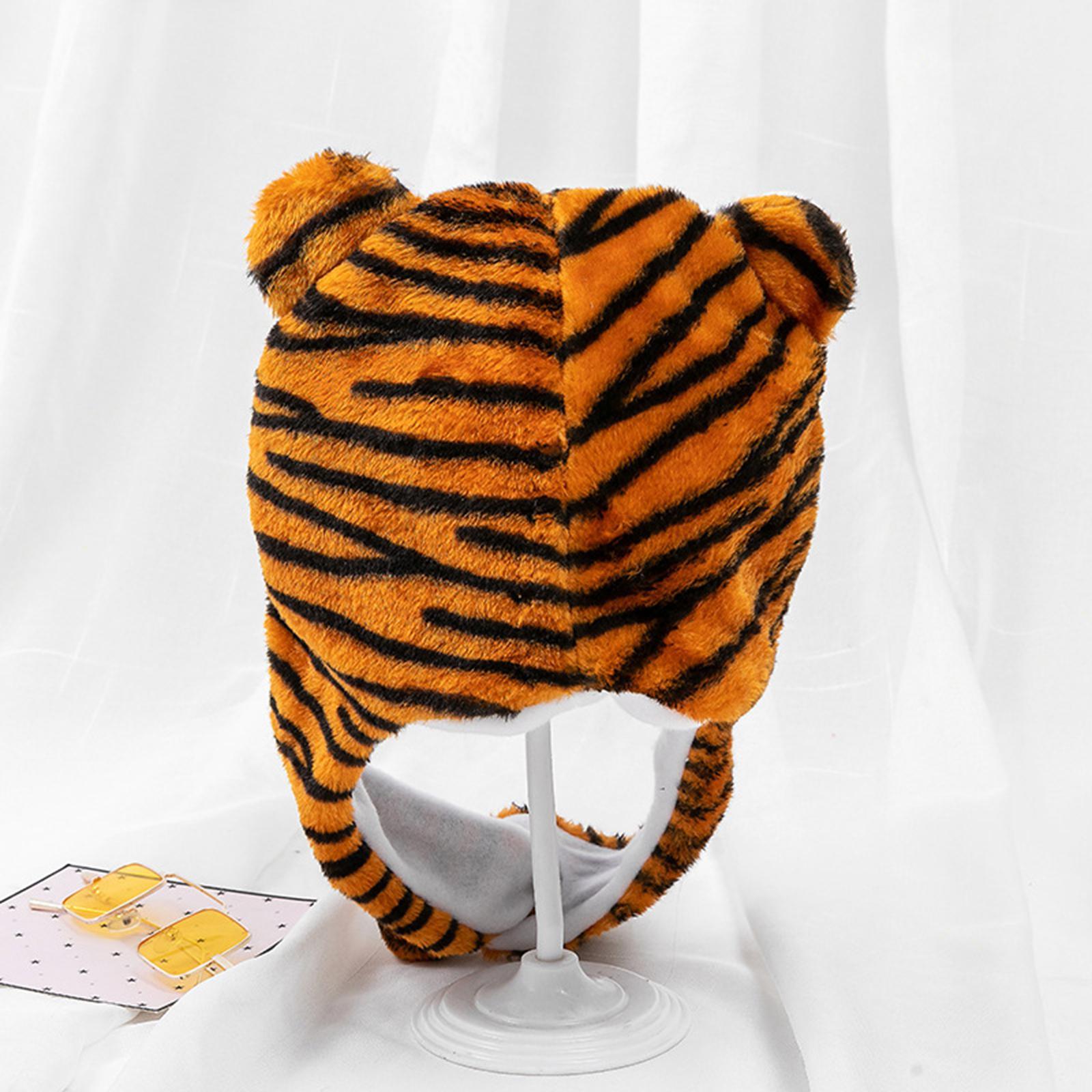 Funny Tiger Plush Hat Stuffed Cap Headgear Performing Props Pillow Toy Novelty Headcover Cosplay Costume Accessories for Party Kids Girls