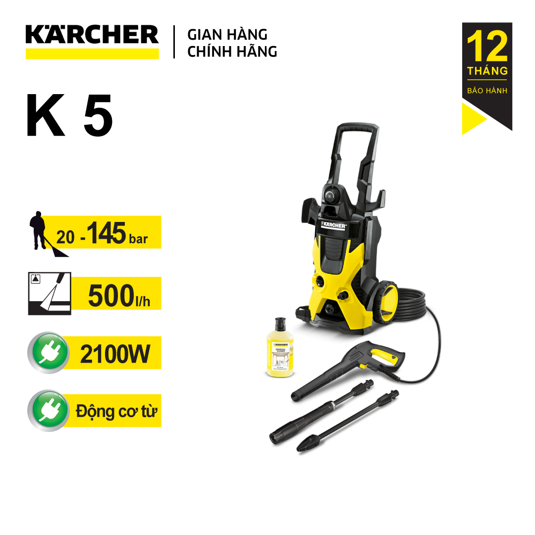 Combo Máy phun rửa áp lực cao Karcher K 5 và dây cấp nước 1.5m