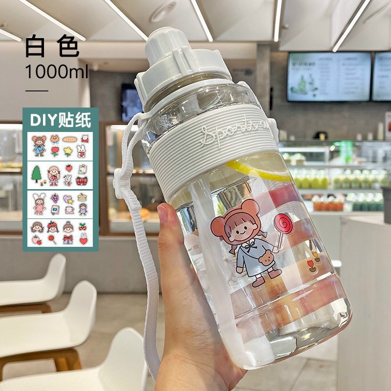 Bình nước sports cup phong cách thể thao 1000ml có ống hút và dây đeo