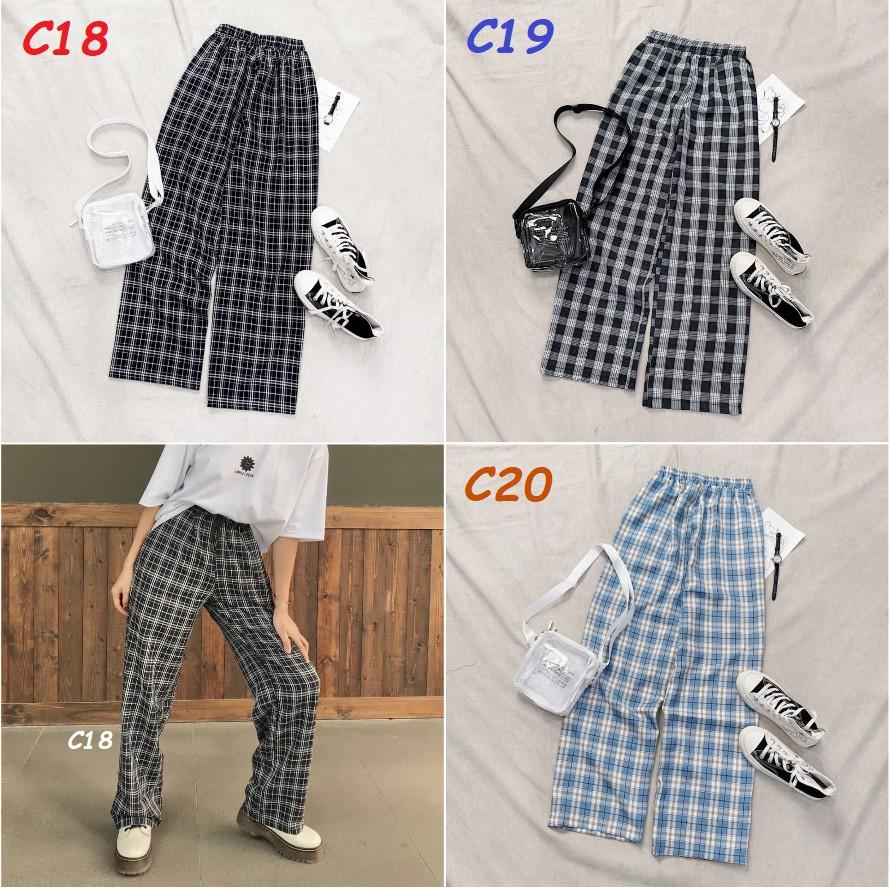 Quần CARO ỐNG RỘNG 12 Màu Unisex HACHIKI QCR01 - XANH LÁ