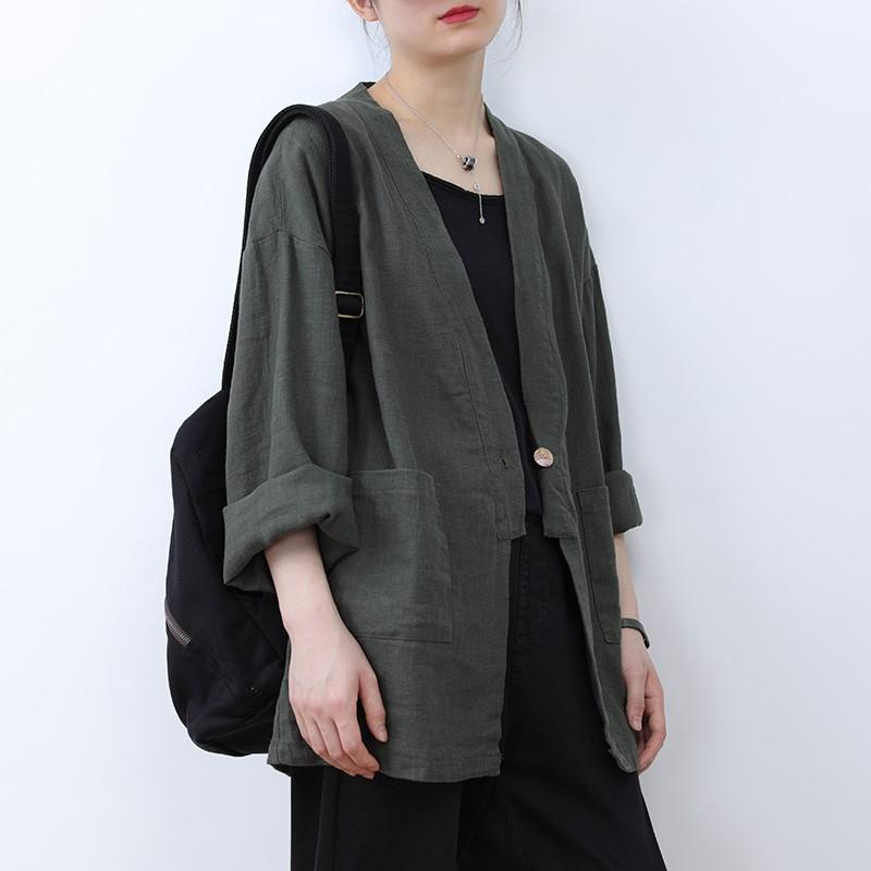 Áo cardigan linen dáng dài, thời trang phong cách Nhật Bản