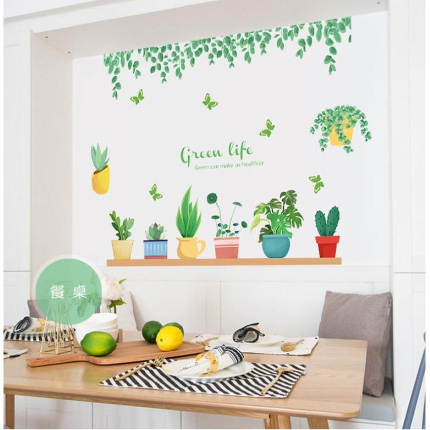 Decal trang trí tường - Nhiều chậu mini kèm lá trần Green Life