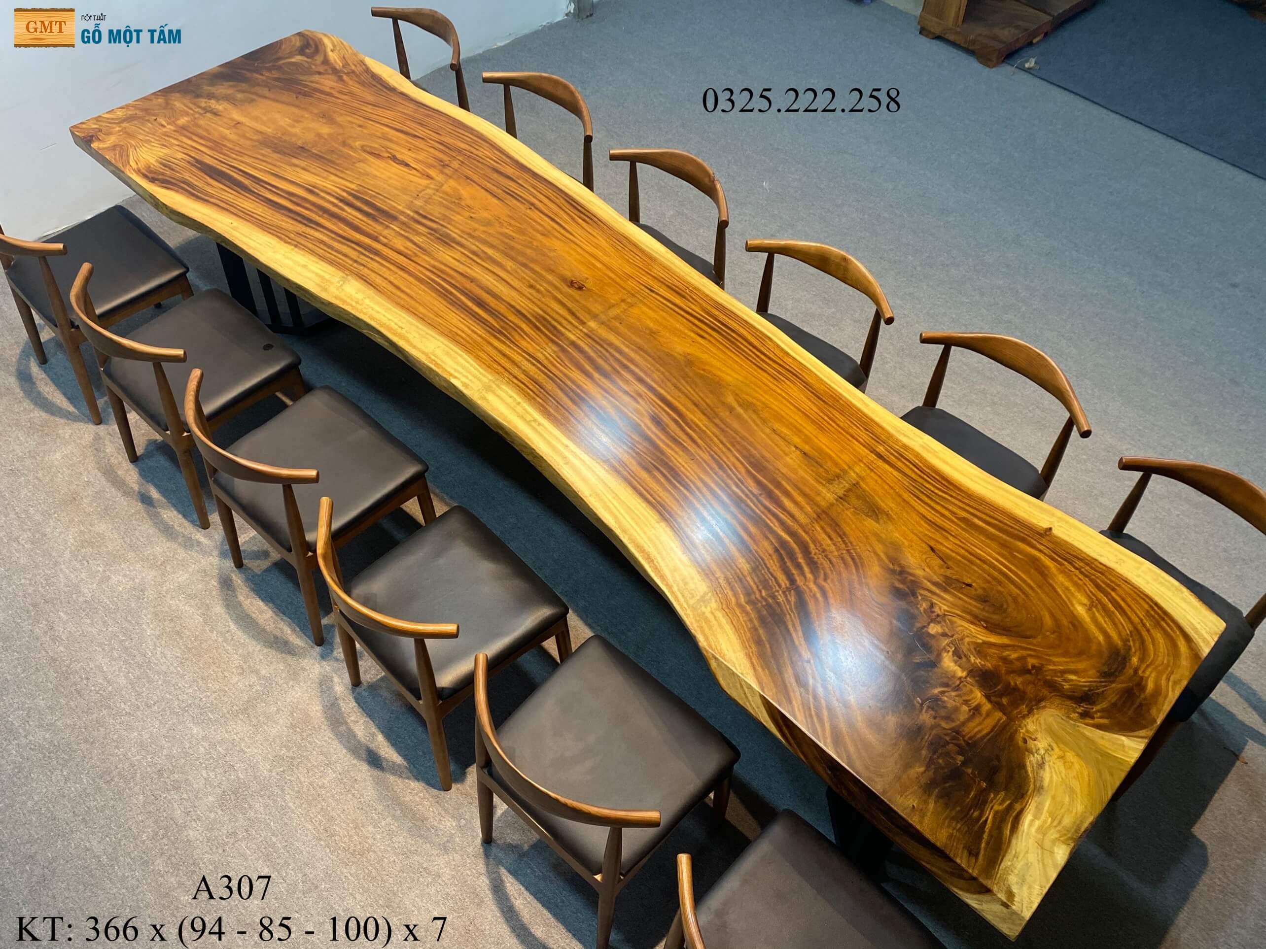 Bàn Cafe Gỗ Me Tây, Bàn Sân Vườn Gỗ Me Tây, Bàn Gỗ Me Tây Nguyên Tấm Dài 3,69m Rộng 1m Dày 7cm