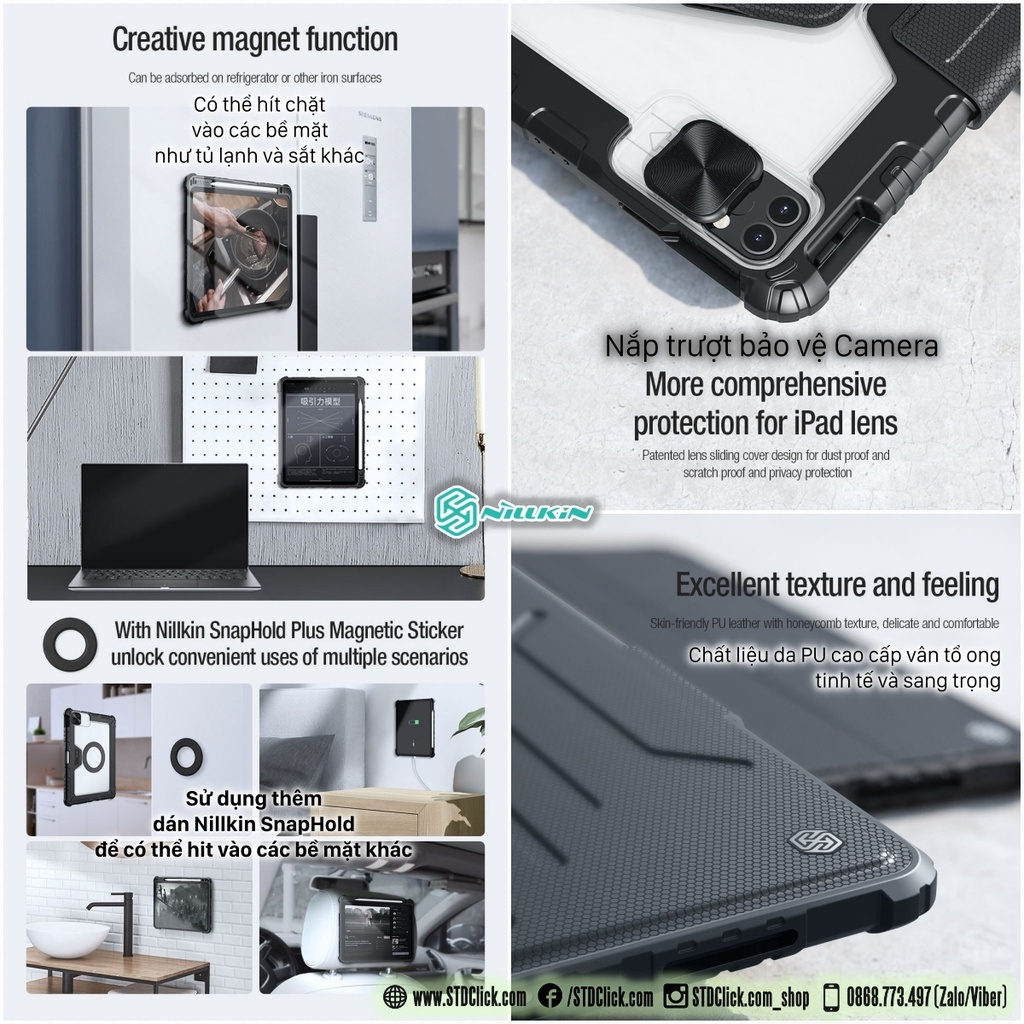 BAO DA DÀNH CHO IPAD PRO M2 12.9 2022 - M1 12.9 2021 - 12.9 2020 NILLKIN BUMPER SNAPSAFE NAM CHÂM HÍT ĐA NĂNG