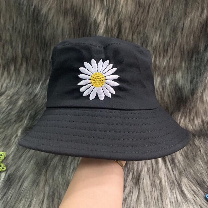 Nón Bucket, Mũ Vành Tròn Thêu Hoa Cúc ĐEN Giá Sỉ