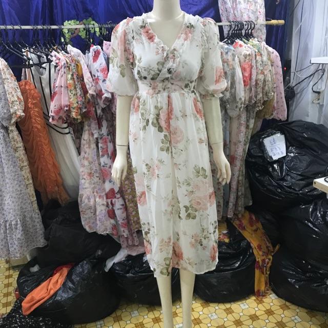 Váy maxi voan tay lửng đắp chéo, nhiều màu, đầm maxi form dài freesize - Ái Nhi