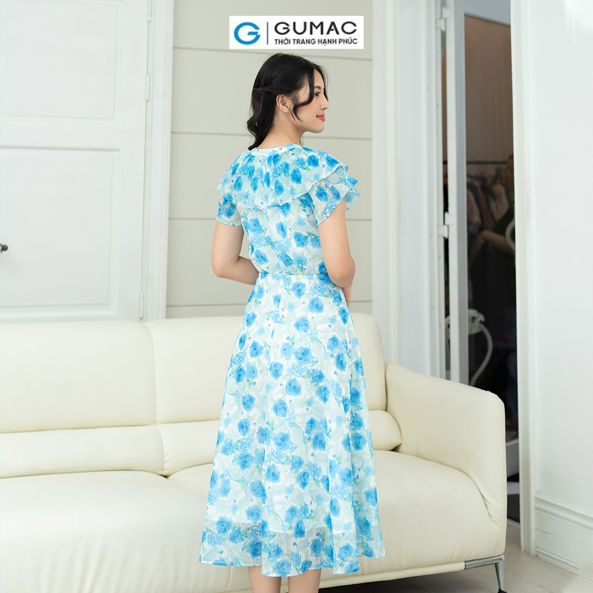 Đầm xòe phối dập ly GUMAC DD08060