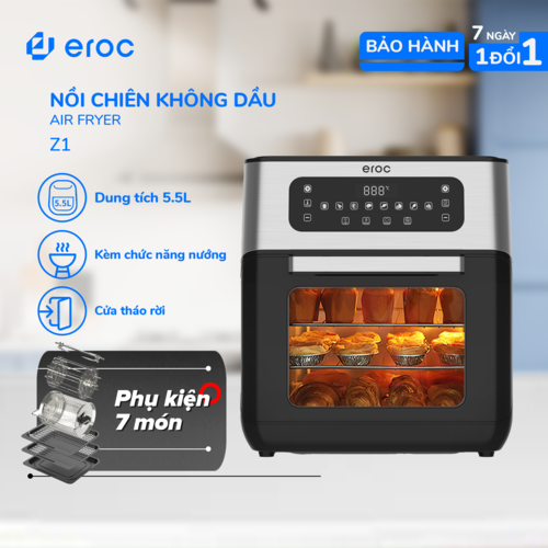 Nồi Chiên Không Dầu Kèm Chức Năng Nướng 10L, Nút Bấm Cảm Ứng, Cửa Tháo Rời Eroc V-Z1 Hàng Chính Hãng