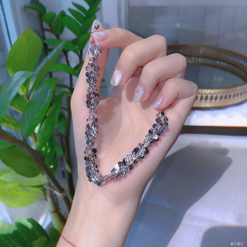 ̆́ mạ vàng 18k xoắn hoa mai, vòng tay nữ xoắn lá bền màu khắc ký hiệu