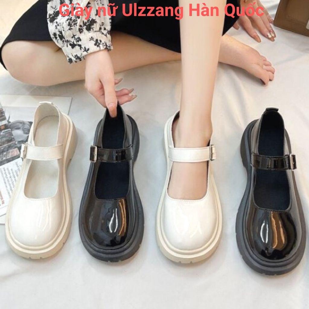 Giày lolita 4cm ulzzang đen bóng 2 màu đen trắng