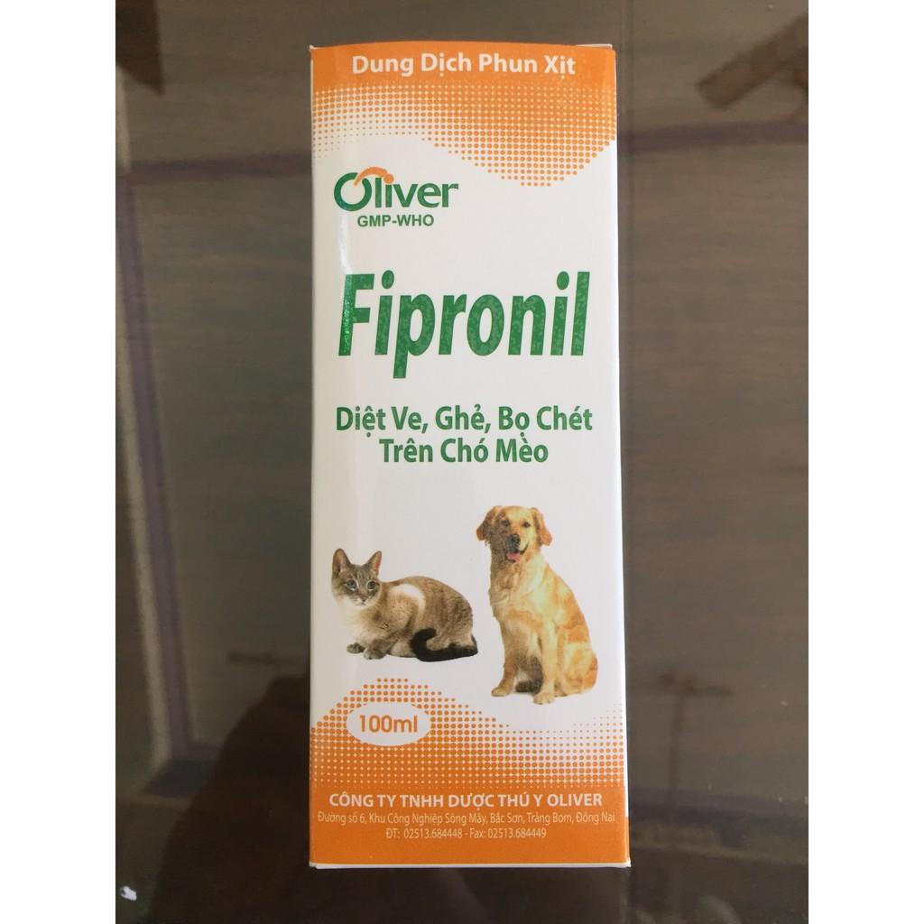 OLIVER FIPRONIL 10 ML &amp; 100ML(DUNG DỊCH PHUN XỊT TRỊ VE, GHẺ, BỌ CHÉT TRÊN CHÓ MÈO)