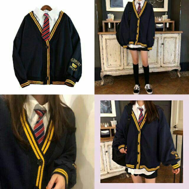 Áo khoác cardigan viền sọc, kèm hình thật