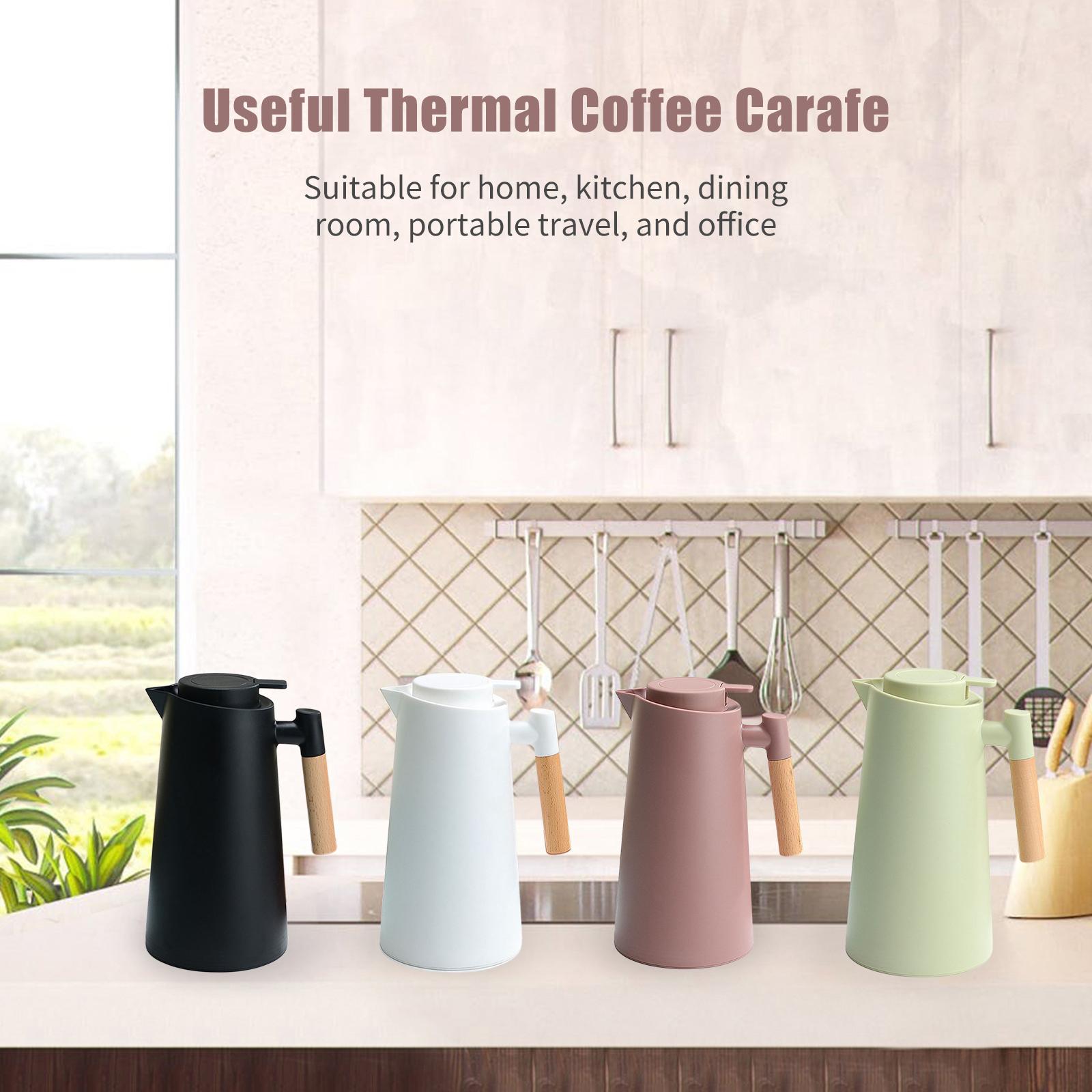 1L Thermal Coffee Carafe Double Wall Vacuum Coffee Pot Tea Carafe Thermos Pot Wood Handle Water Kettle Insulated Flask