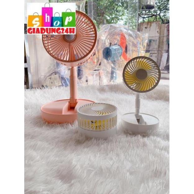 {}Quạt tích điện mini màu hồng cực xinh -Pin 3600mA HJ 2028 gấp gọn hình tròn, sử dụng pin sạc-Giadung24h