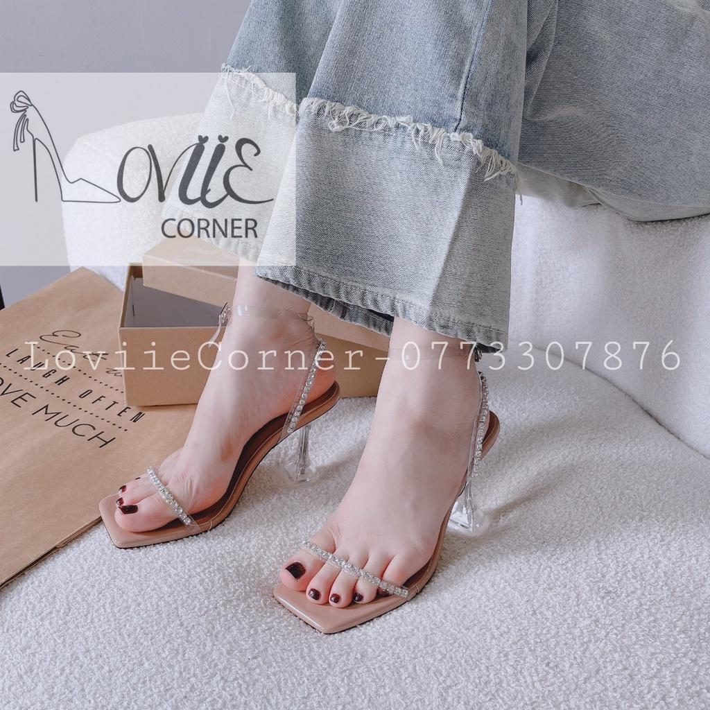 SANDAL CAO GÓT LOVIIECORNER - GIÀY THỜI TRANG MŨI VUÔNG 9 PHÂN - GUỐC NỮ DÂY NGANG MẢNH ĐÁ G220936