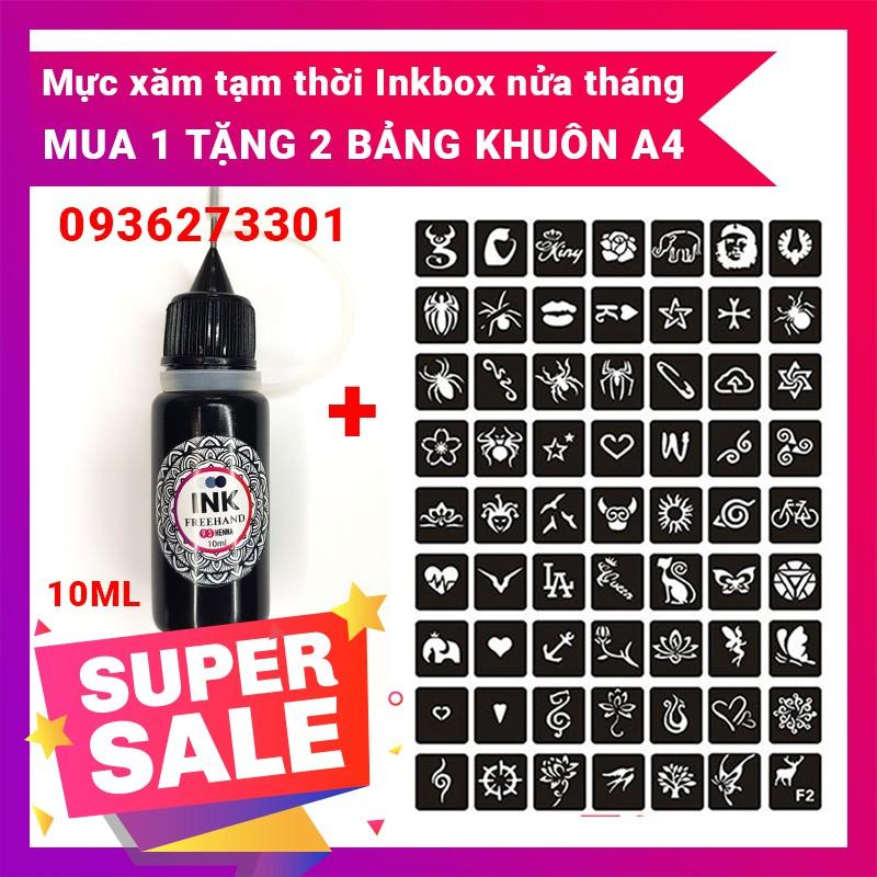 Mực xăm henna, tattoo nửa tháng Inkbox 10ml tặng 2 bảng khuôn A4