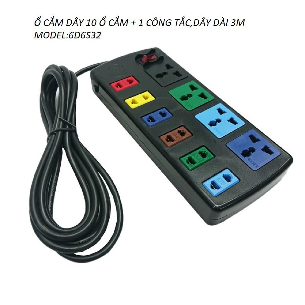 Ổ CẮM ĐIỆN 10 LỔ CẮM LIOA,Ổ CẮM DÂY ĐA NĂNG 6D6S32