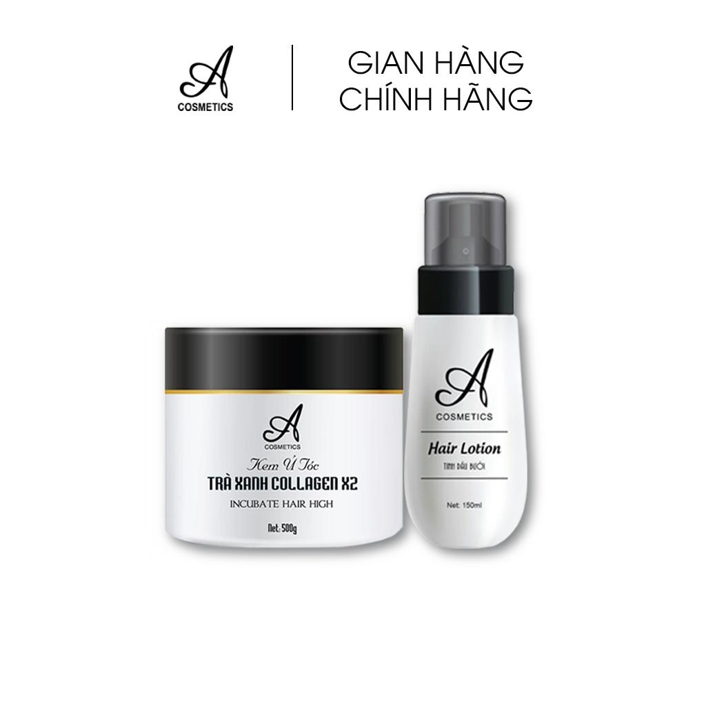 Bộ SP phục hồi tóc hư tổn, giảm rụng tóc Acosmetics gồm Ủ tóc trà xanh 500g + Tinh dầu bưởi 150ml