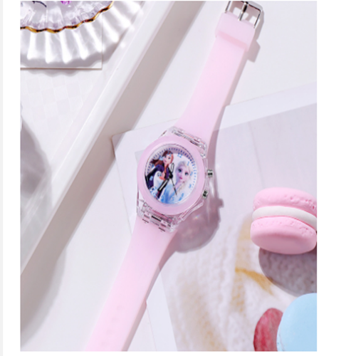 Đồng hồ trẻ em hình công chúa elsa đèn led 7 màu dành cho bé gái