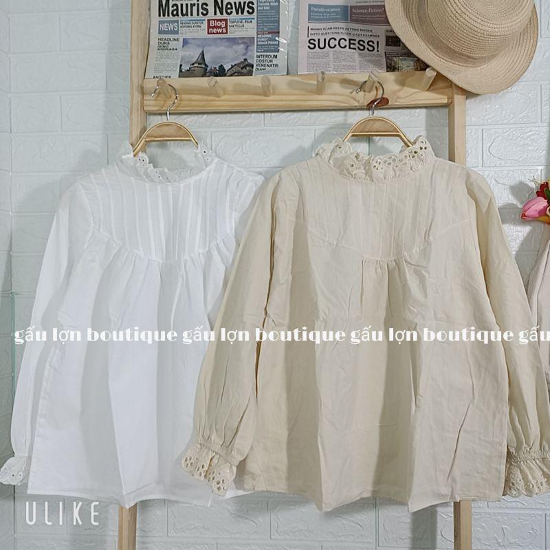 Áo babydoll xếp li ngực cổ ren vintage ảnh thật