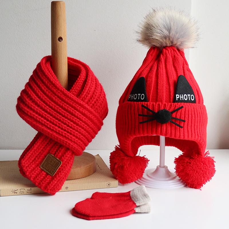 3 Bộ Trẻ Em Mũ Và Khăn Găng Tay Cho Mùa Thu Đông Bé Trai Và Bé Gái Đáng Yêu dệt Kim Dày Dặn Woollen Nón