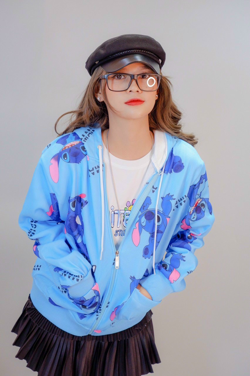 Áo Khoác Nỉ From Rộng Có Dây Kéo In Hình Stick 3D, Áo Khoác Có 2 Màu Unisex