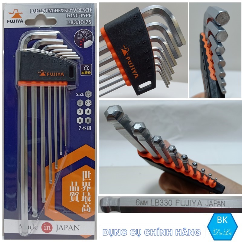 Bộ Lục giác dài đầu bi 7 chi tiết FUJIYA LB330-7S GENUINE- Thanh vặn đầu tròn