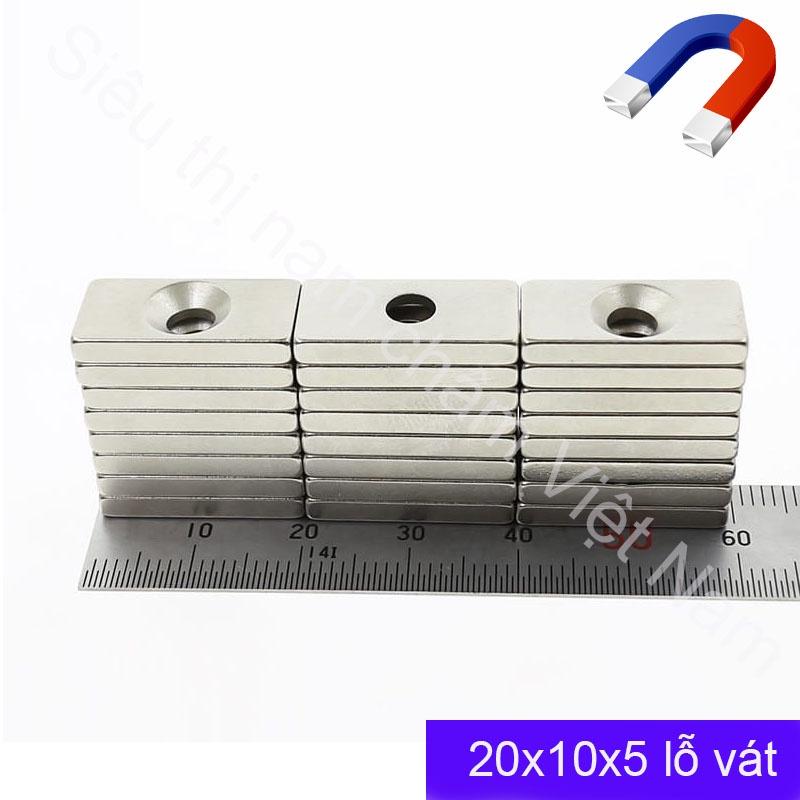 Nam châm hình chữ nhật có lỗ vát kích thước 20x10x5mm set 5 viên