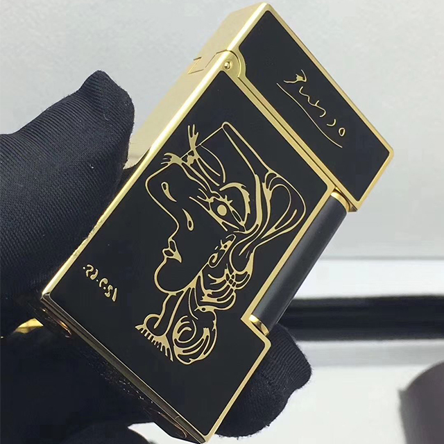 Vỏ Hột Quẹt Bật Lửa Upon D193 Họa Tiết Sơn Mài Đen Viền Vàng Họa Tiết Chân Dung Cô Gái Tuyệt Đẹp - Dùng Ga Đá Cao Cấp