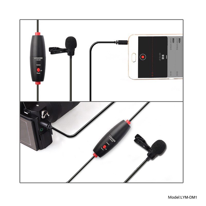 Lensgo LYM-DM1 DUO - Cặp Micro Lavalier Cài Áo Có Dây, Thu Âm Đa Hướng Cho Smartphone, Máy Ảnh, Máy Quay, PC (6m) - Hàng chính hãng