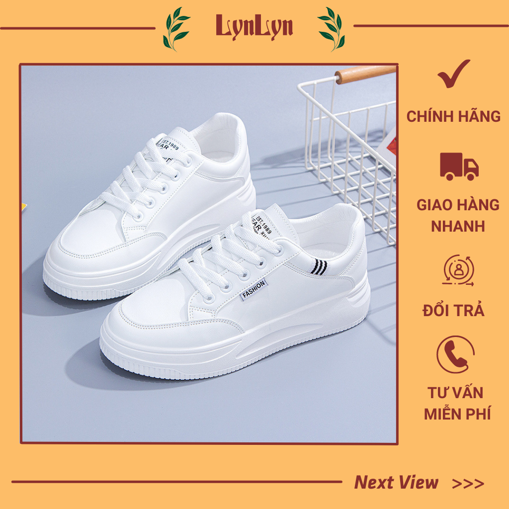 Giày thể thao nữ basic đế bằng cao 4cm êm chân đi học đi làm đi chơi đơn giản màu trắng sneaker