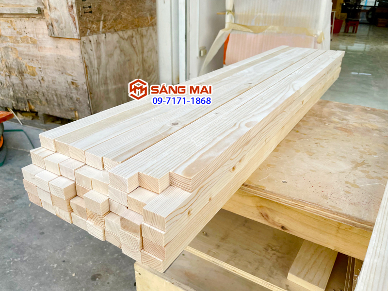 Thanh gỗ thông 2cm x 3cm x dài 1m + láng mịn 4 mặt