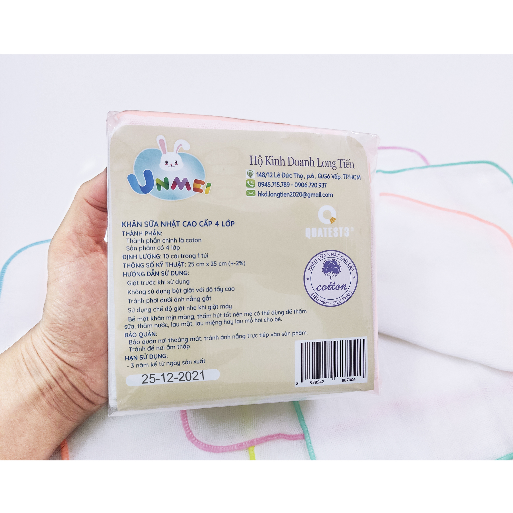 Gói 30 Khăn Sữa Vải Gạc Unmei Dày 4 lớp 25x25cm 100% cotton (Đồ dùng vệ sinh cho bé)