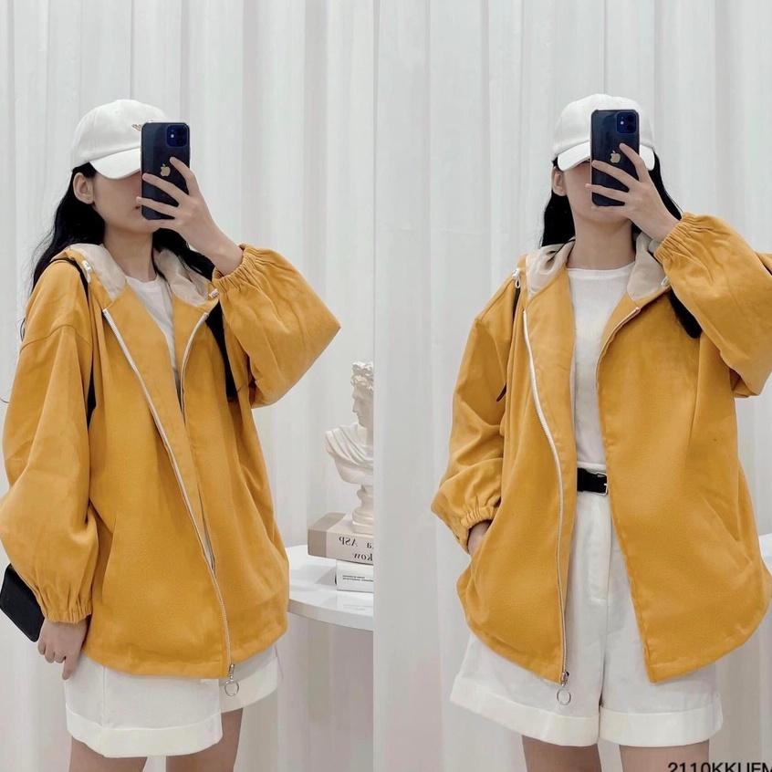 Áo khoác nữ Fmstyle form rộng chống nắng 2 lớp có mũ chất nhung kaki phong cách ulzzang thời trang Hàn Quốc 206240053