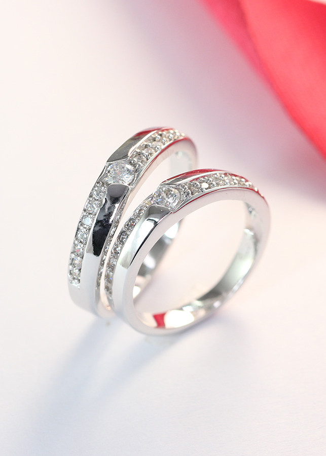 Nhẫn đôi bạc nhẫn cặp bạc đính đá tinh tế ND0258